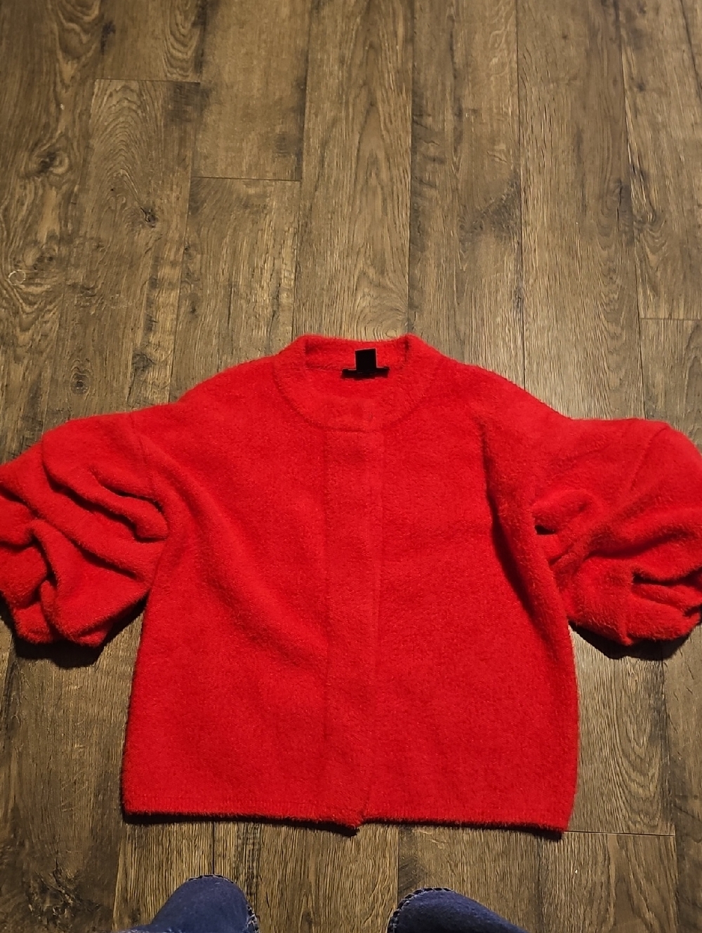 Elena Wang Red Bubble Sweater Puffy Sleeve Small  Women Warm Winter Soft